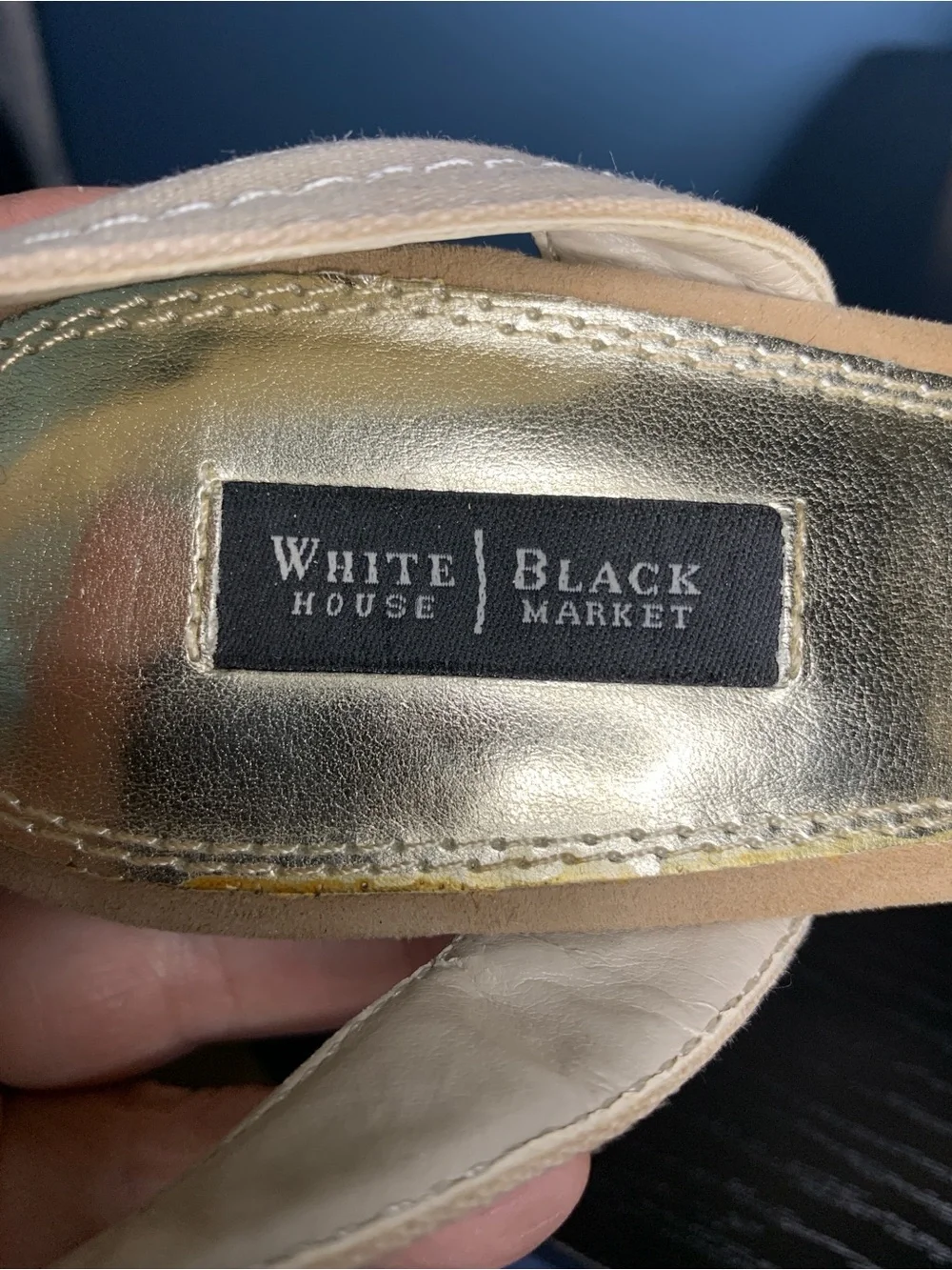 White House Black Market Beige Floral Ankle-Strap Wedge Sandals